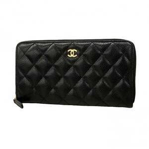 Chanel long wallet, Matelassé caviar leather, black, women's.